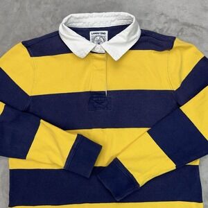Vtg LANDS' END Rugby Polo Shirt Women's Small Blue Gold Striped Long Sleeve Y2K